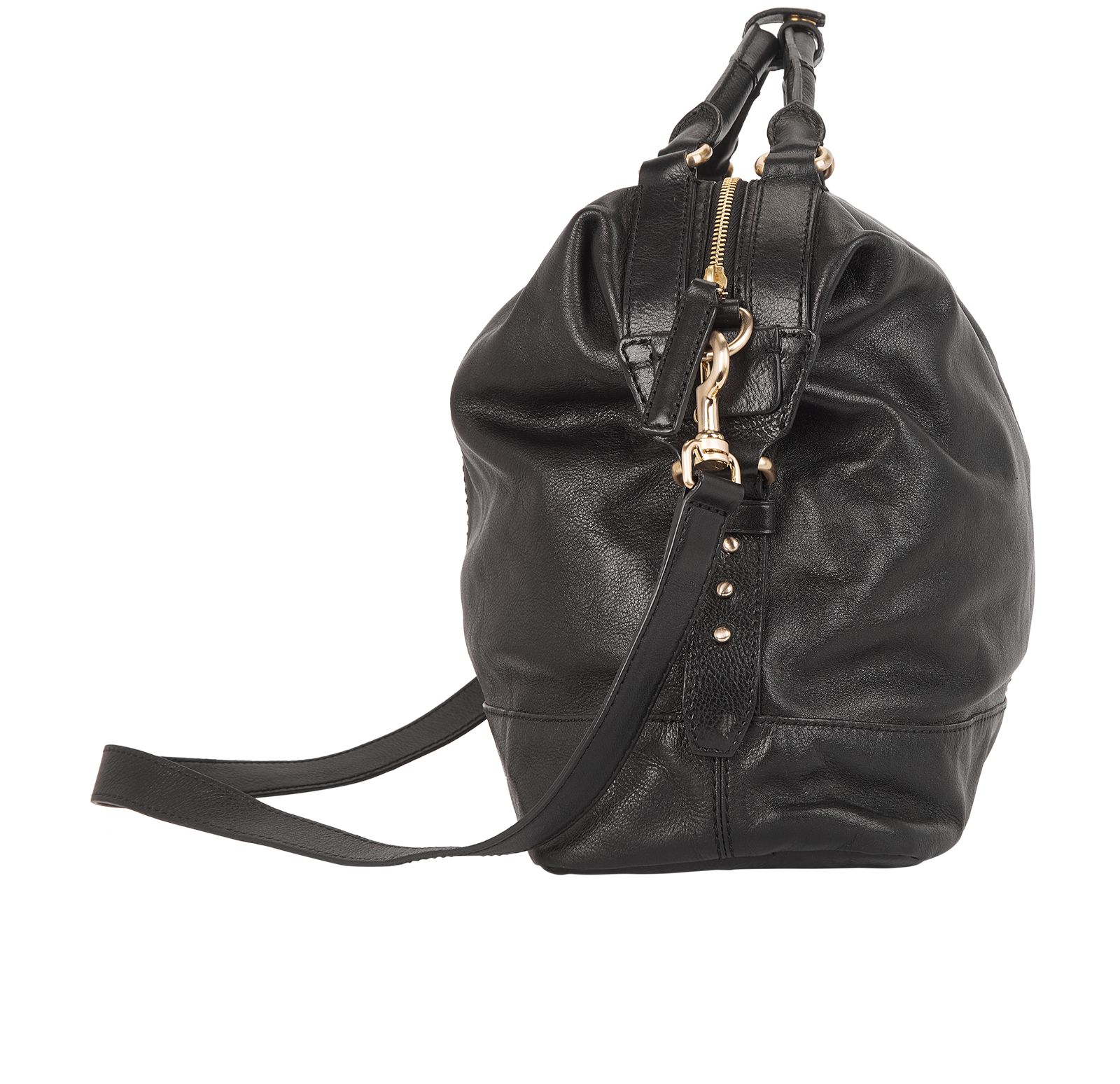 Zip Shoulder Bag, &pound;350, Handbags, Black, Leather, Side view